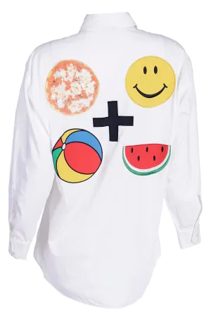 1980s Franco Moschino Unisex Favorite Happy Things Button Down Cotton Shirt