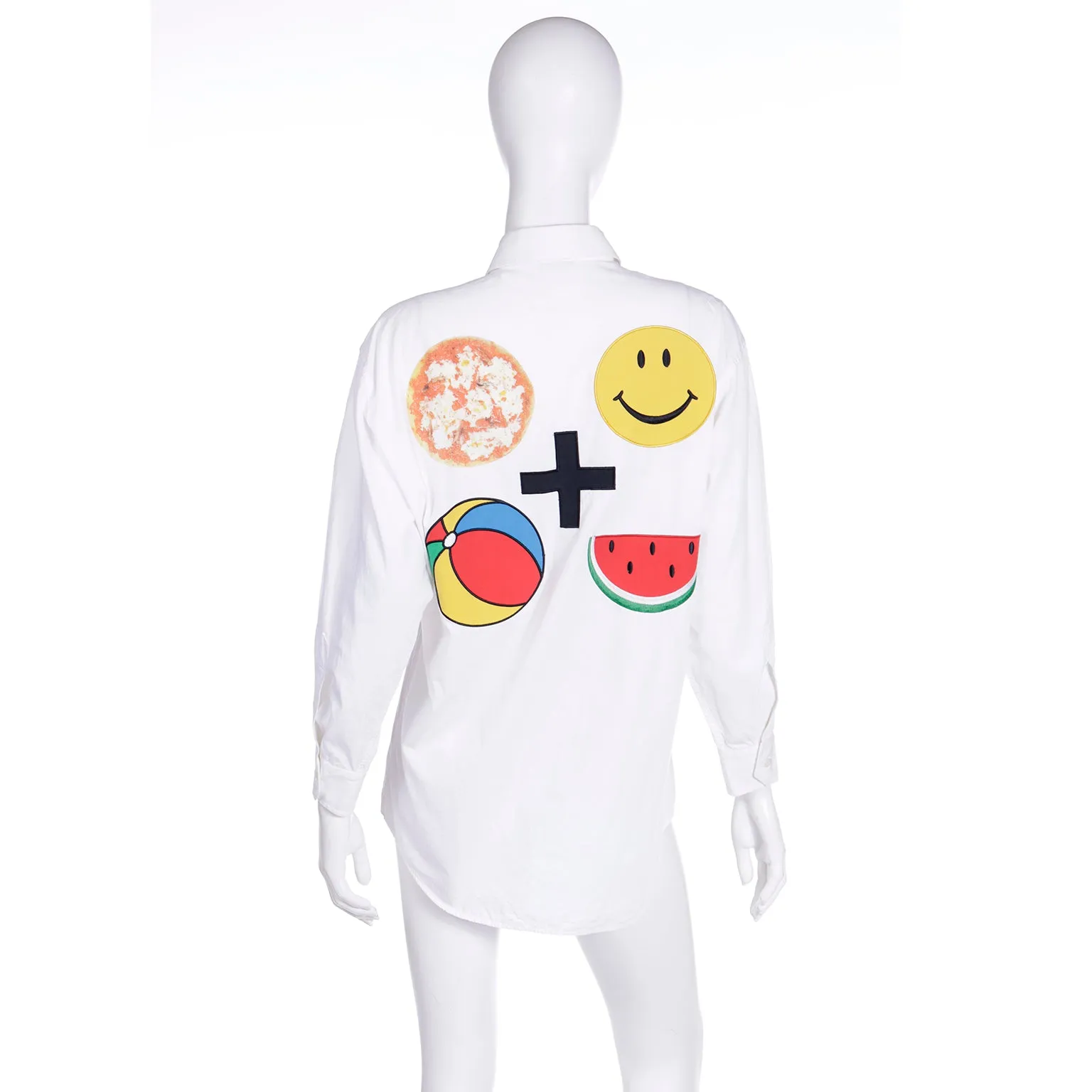 1980s Franco Moschino Unisex Favorite Happy Things Button Down Cotton Shirt