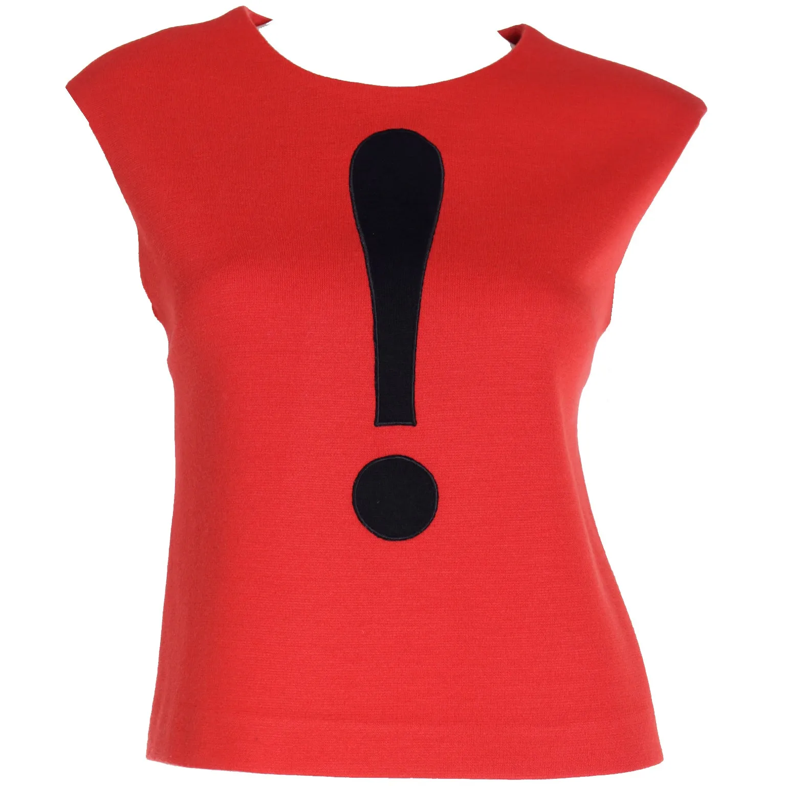 1990s Moschino Red Sleeveless Wool Blend Top w Exclamation Point