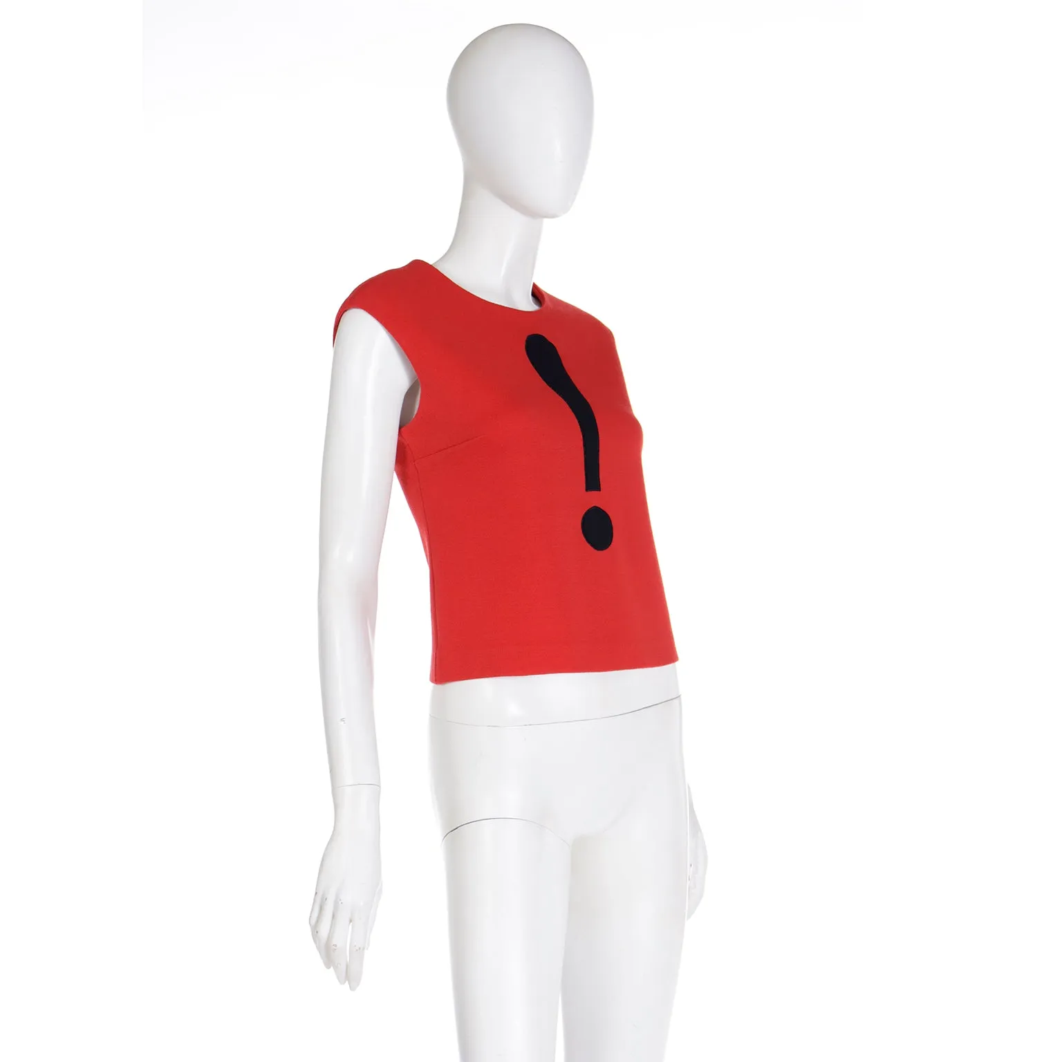 1990s Moschino Red Sleeveless Wool Blend Top w Exclamation Point