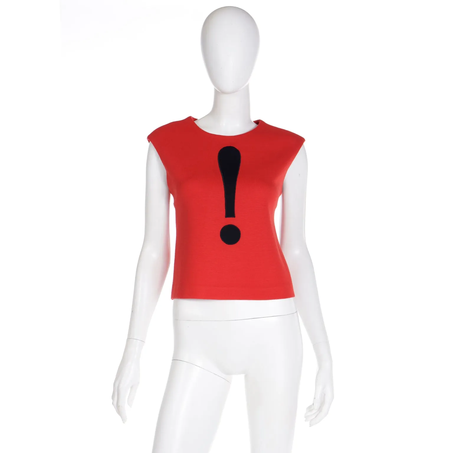 1990s Moschino Red Sleeveless Wool Blend Top w Exclamation Point