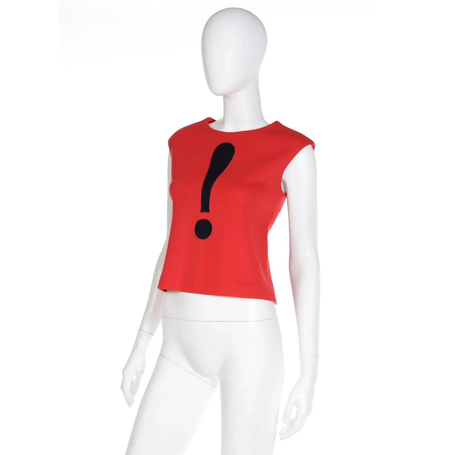 1990s Moschino Red Sleeveless Wool Blend Top w Exclamation Point