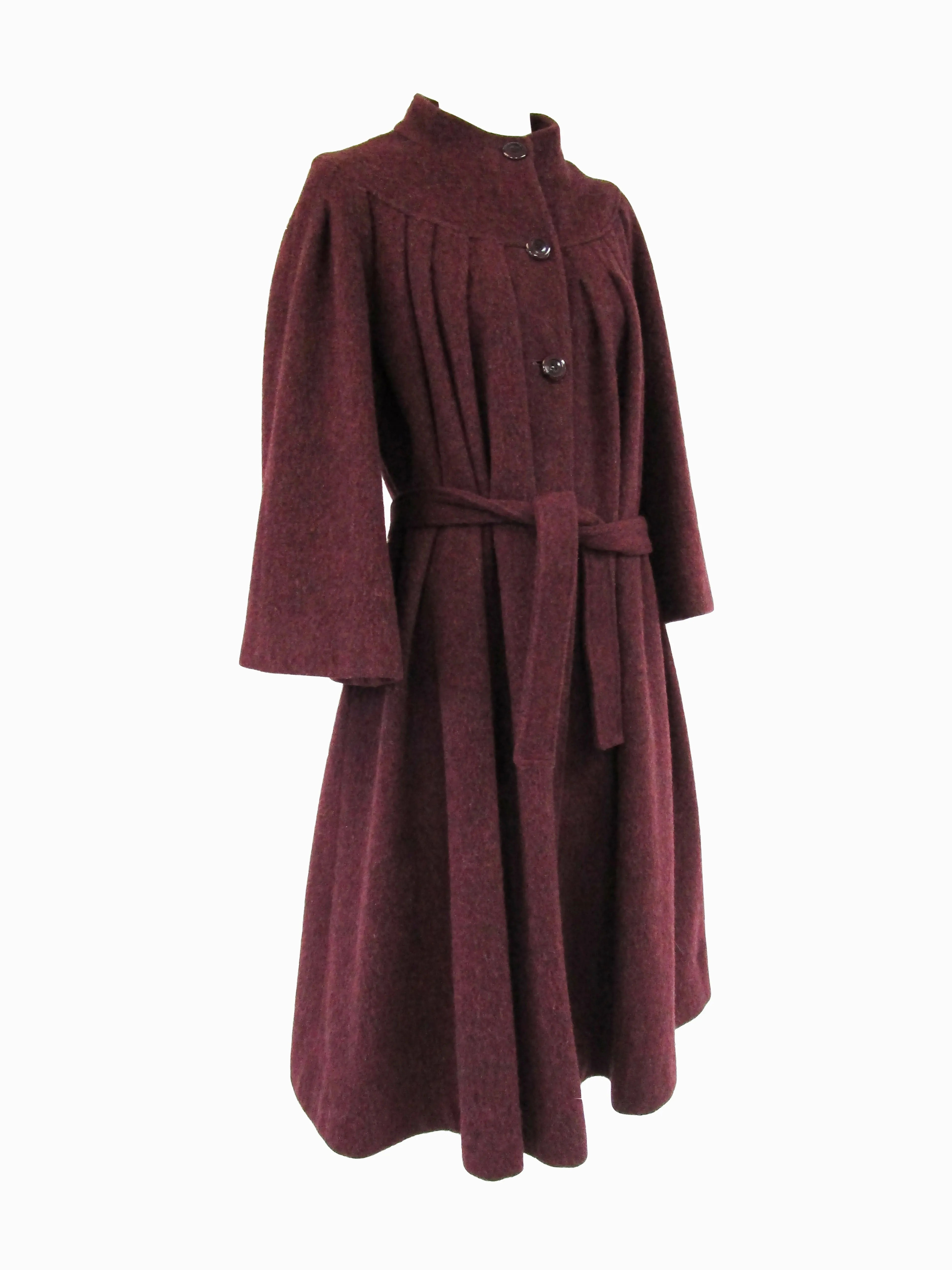 80s Scarlet High Neck Pleated Wool Coat