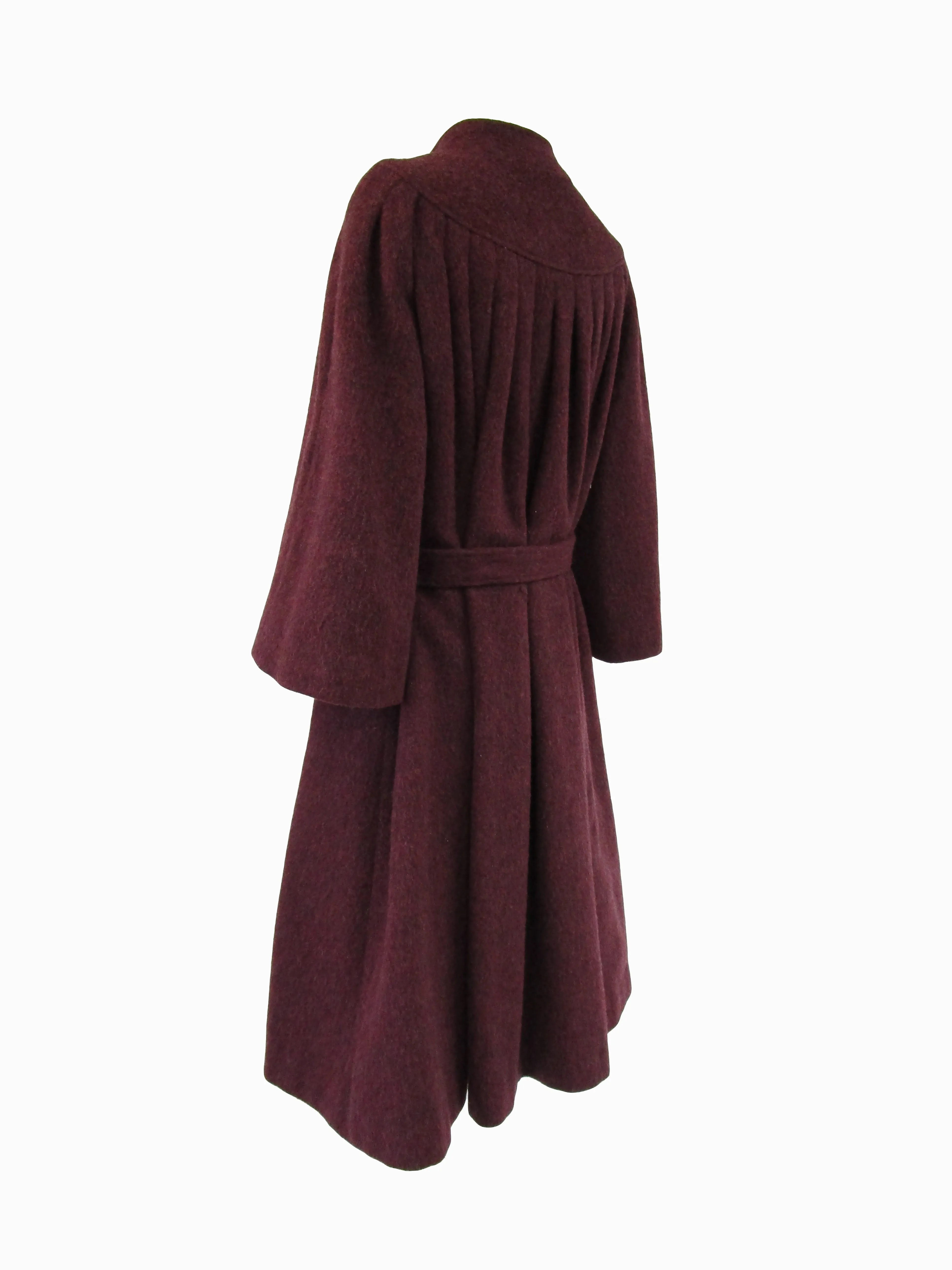 80s Scarlet High Neck Pleated Wool Coat