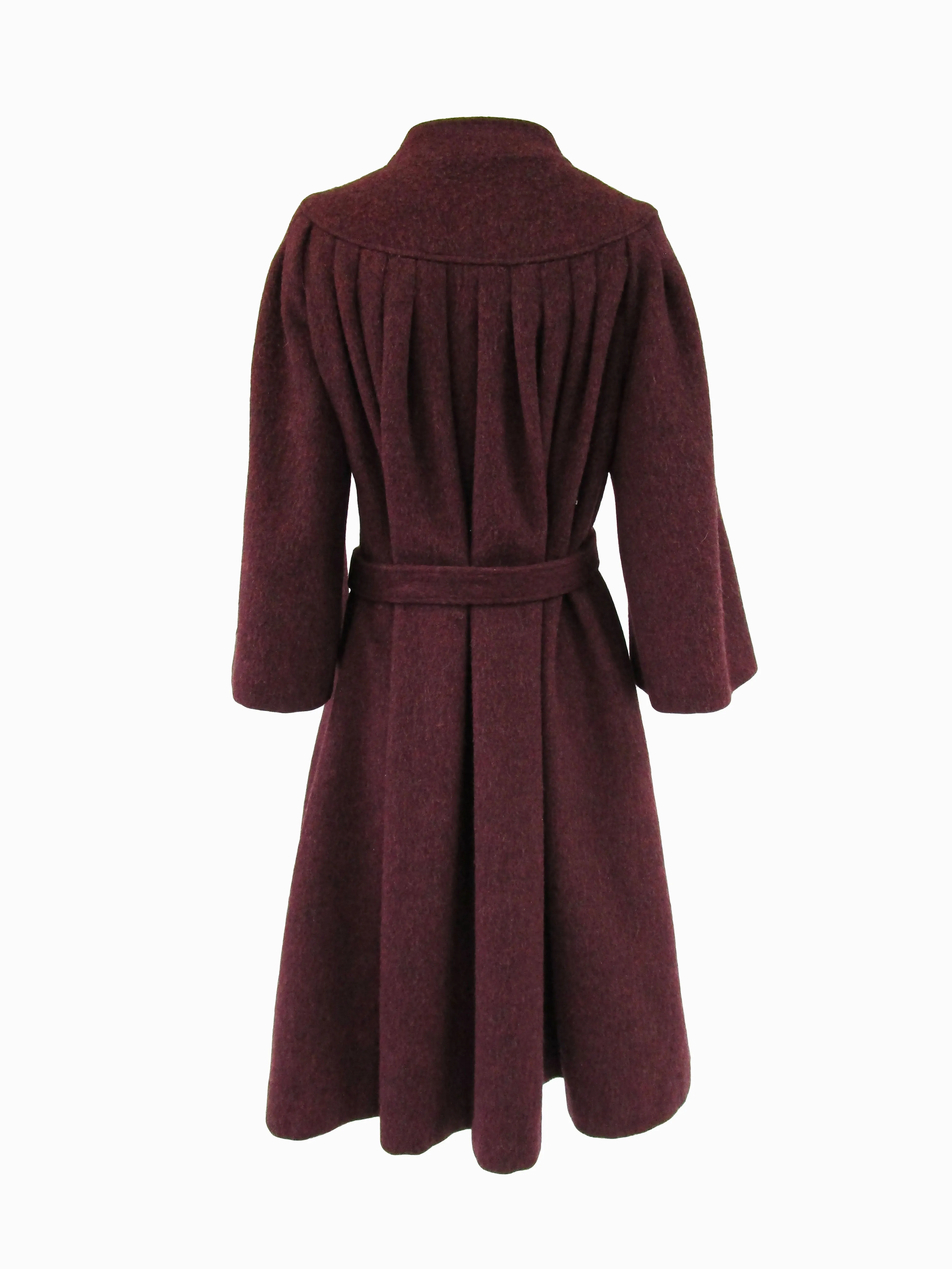 80s Scarlet High Neck Pleated Wool Coat