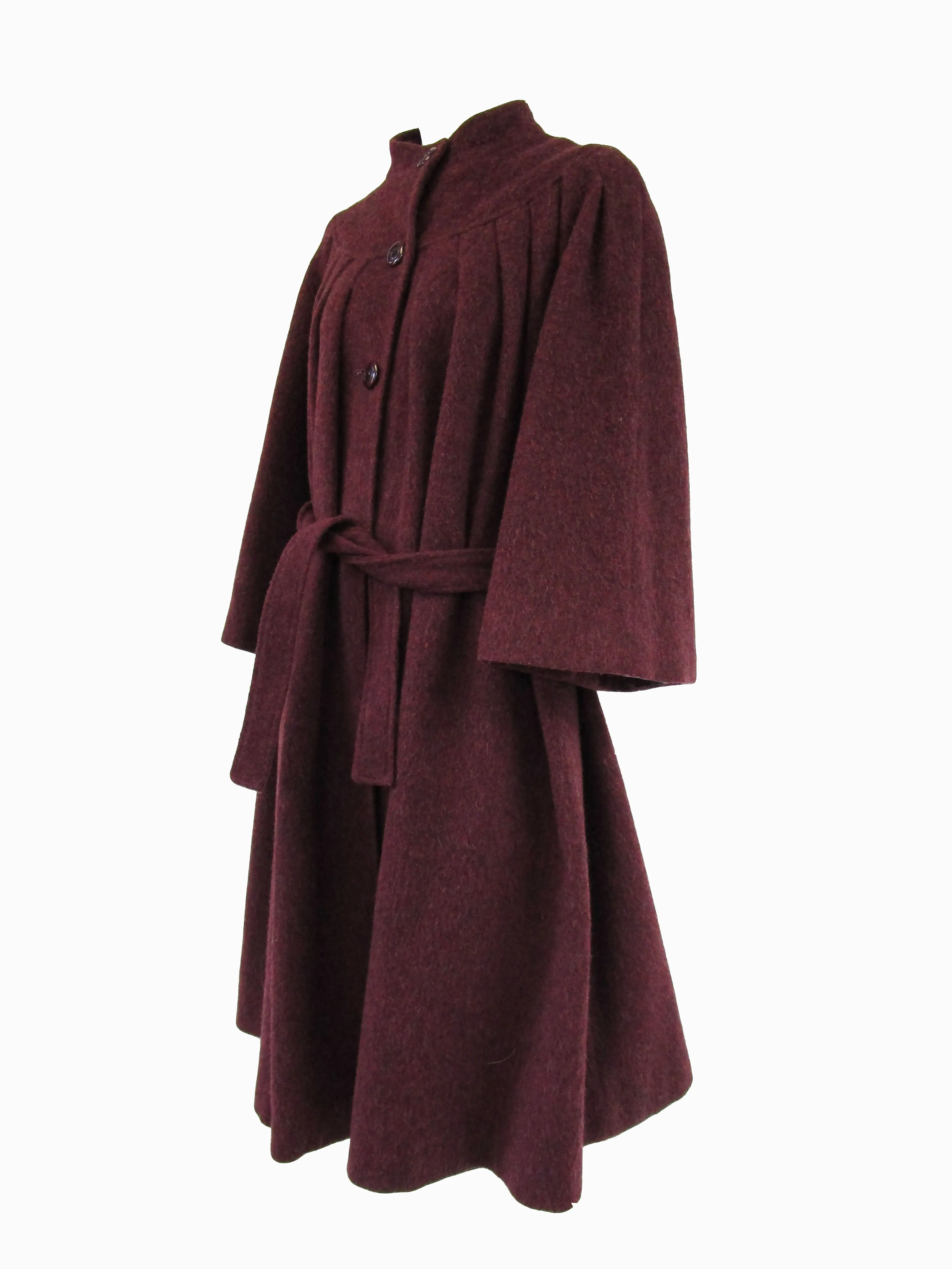 80s Scarlet High Neck Pleated Wool Coat