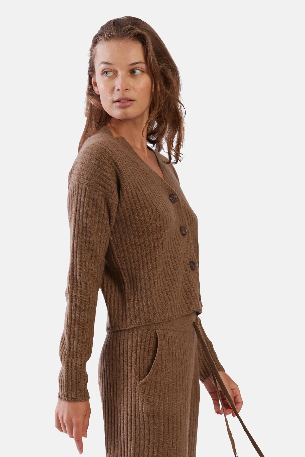 Beatrice Ribbed Cardigan Oak Gall