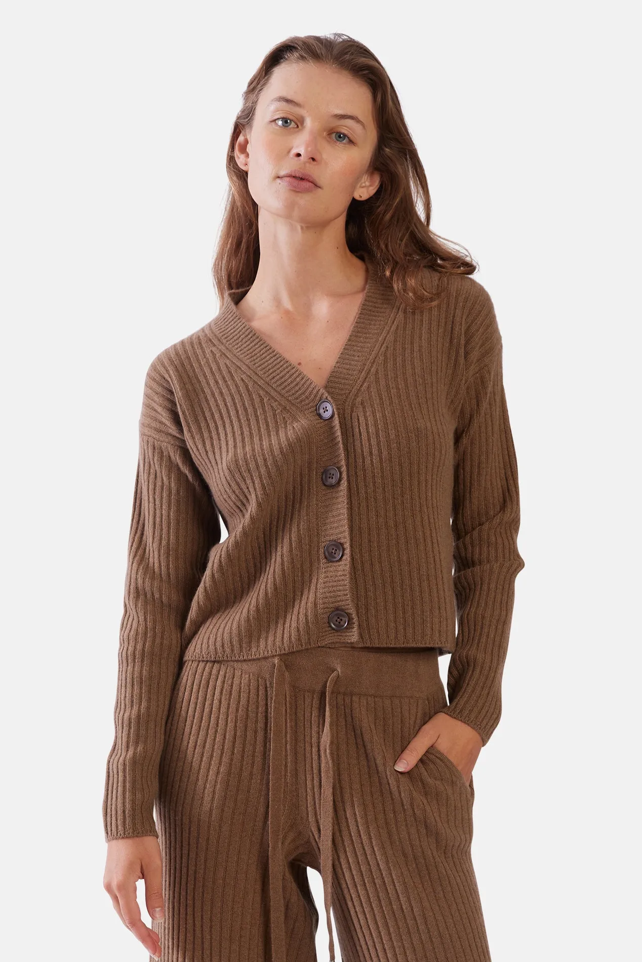 Beatrice Ribbed Cardigan Oak Gall