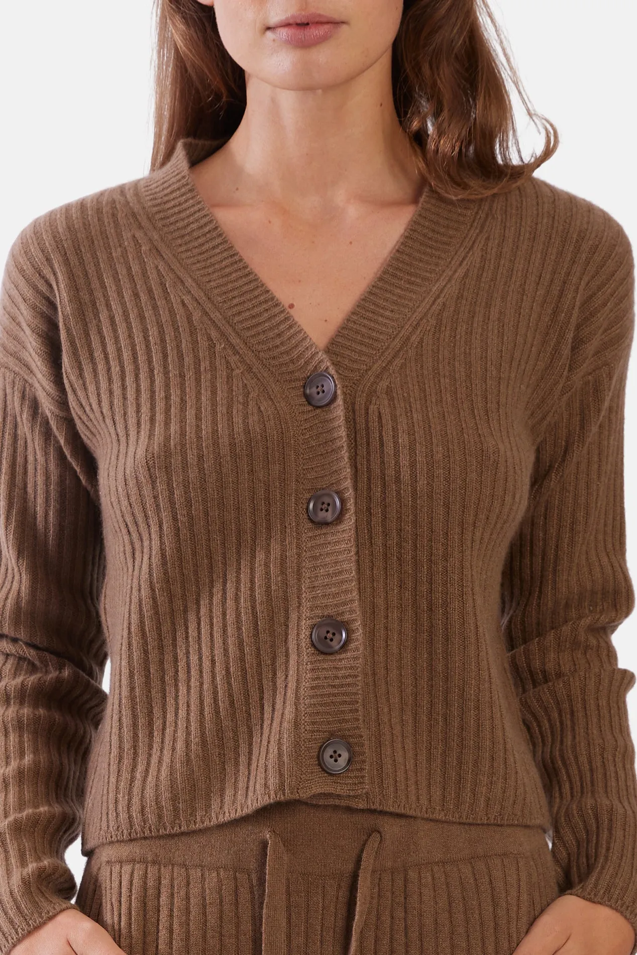 Beatrice Ribbed Cardigan Oak Gall