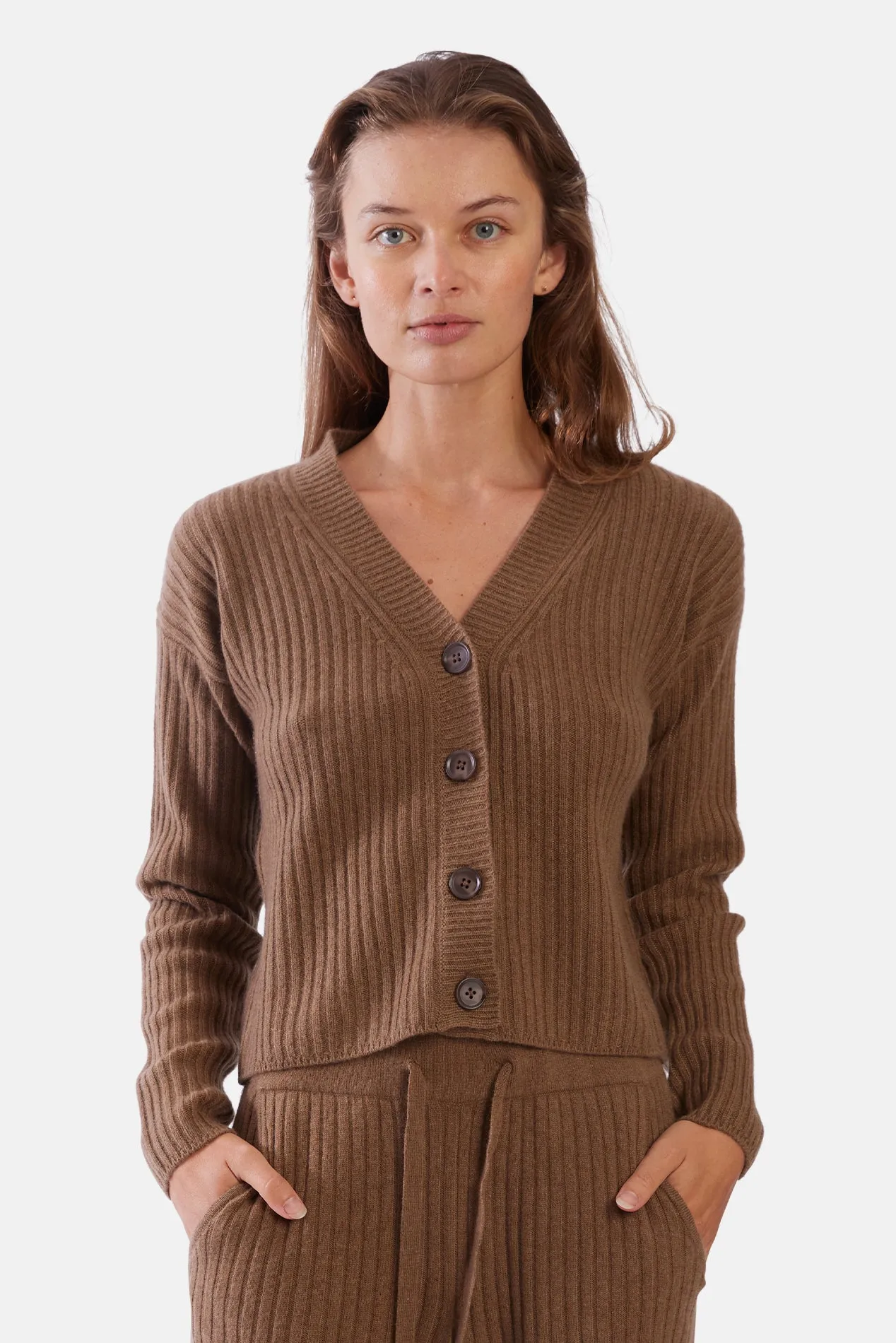 Beatrice Ribbed Cardigan Oak Gall