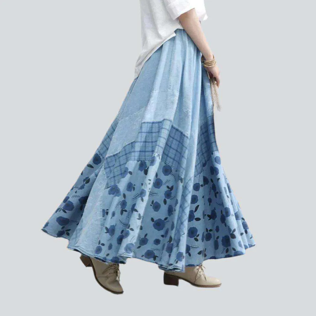 Bohemian light blue denim skirt