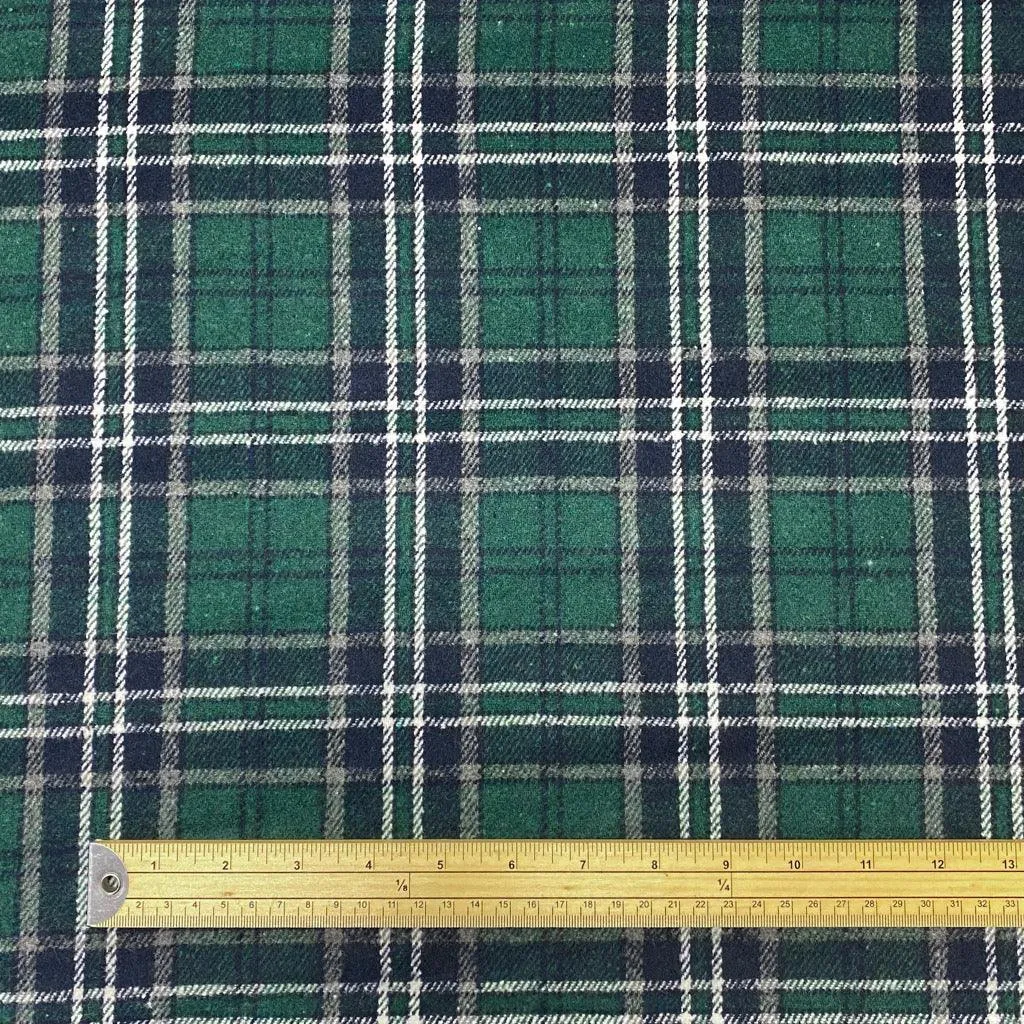 Bottle Green Checkered Wool Blend Fabric