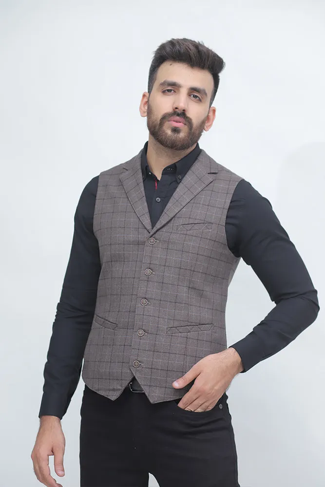 Brown Checkered Waistcoat