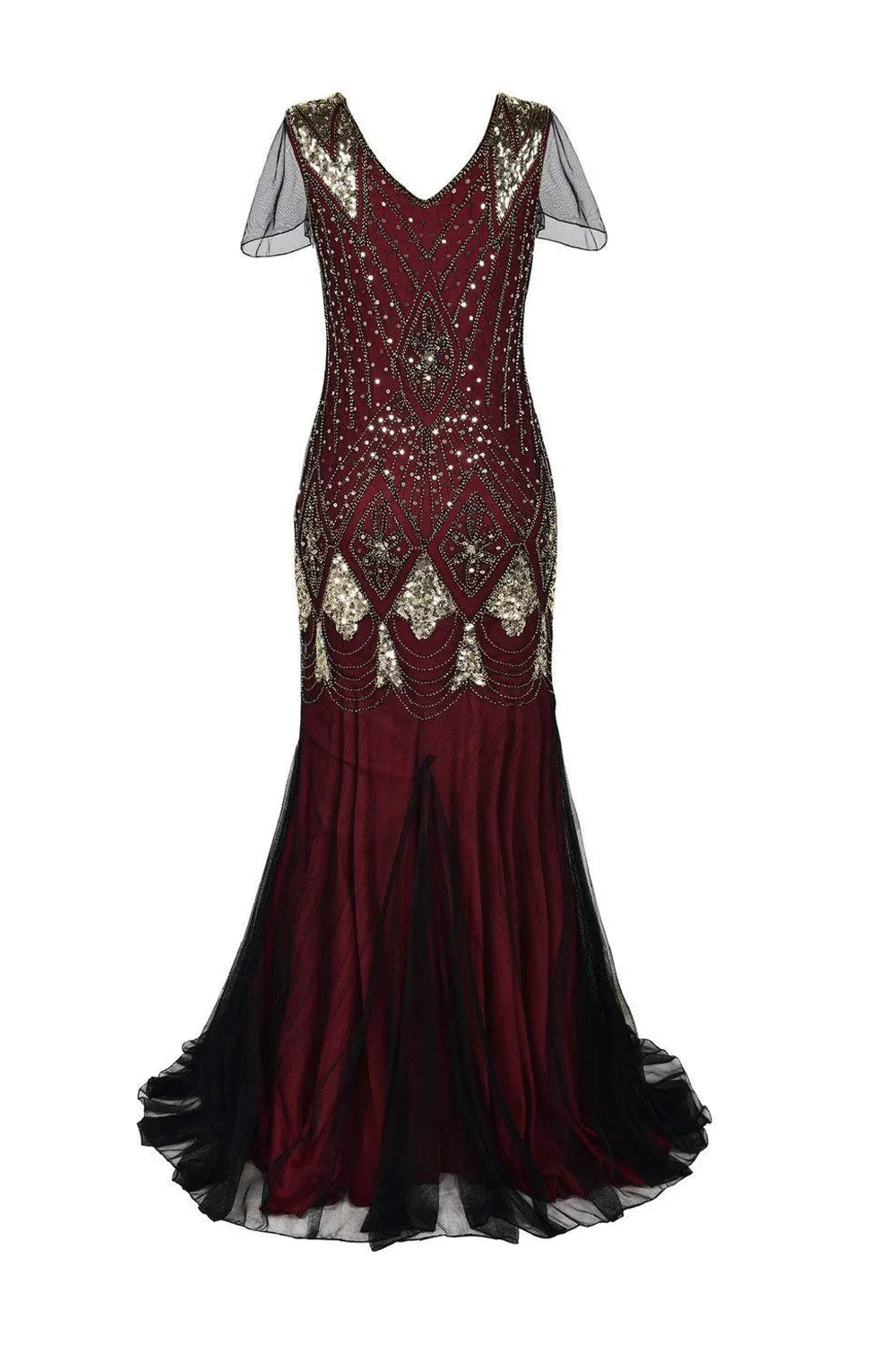 Burgundy Sequin Flapper Long Dress