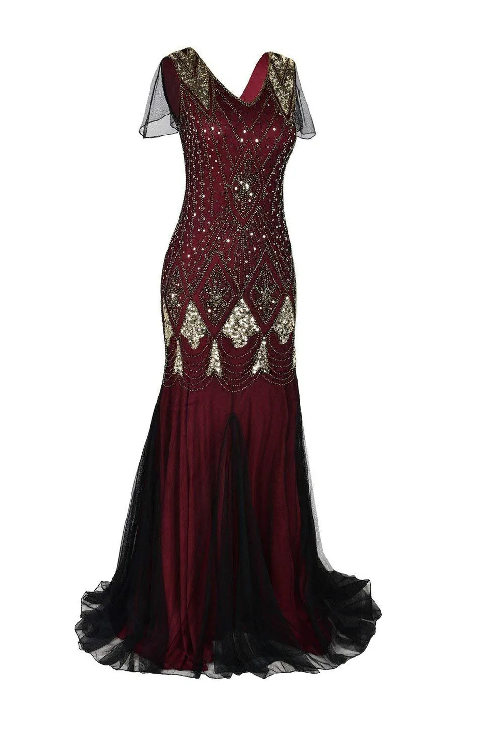 Burgundy Sequin Flapper Long Dress