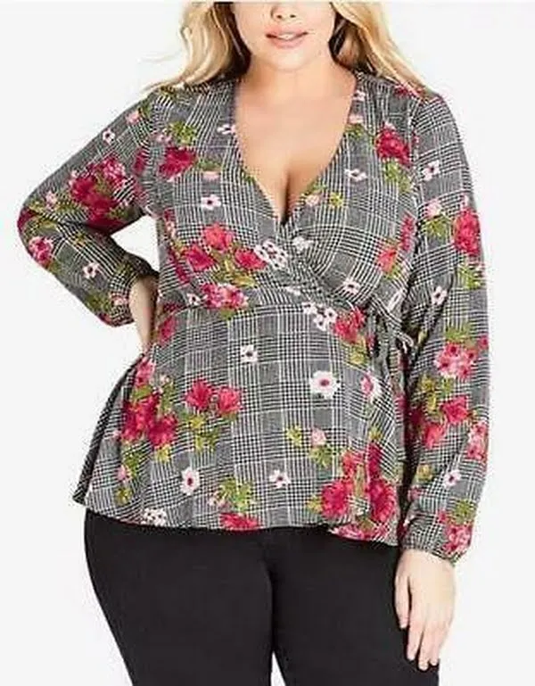 City Chic Trendy Plus Size Floral-Print Wrap Blouse, Size Small-16