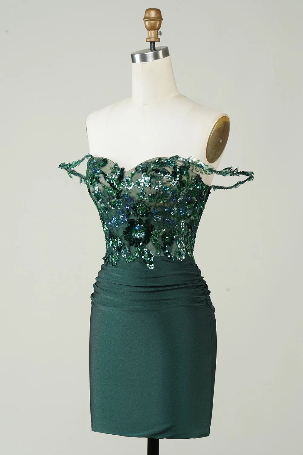 Dark Green Off-the-Shoulder Sheath Homecoming Dress with Appliques