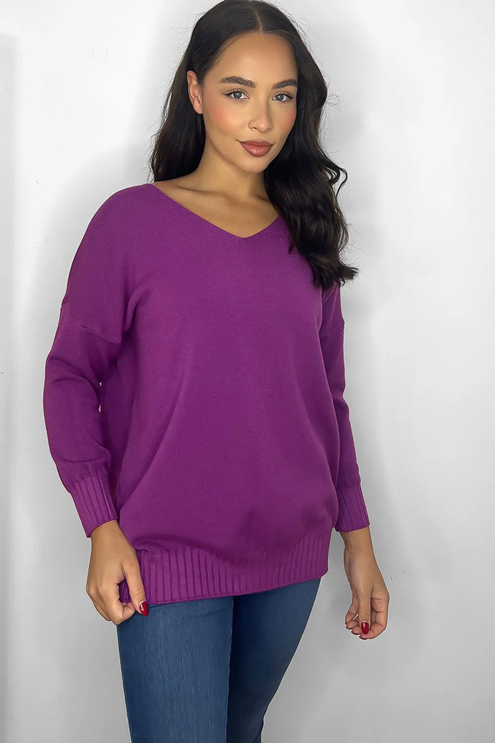 Deep V-Neck Soft Relaxed Fit Pullover