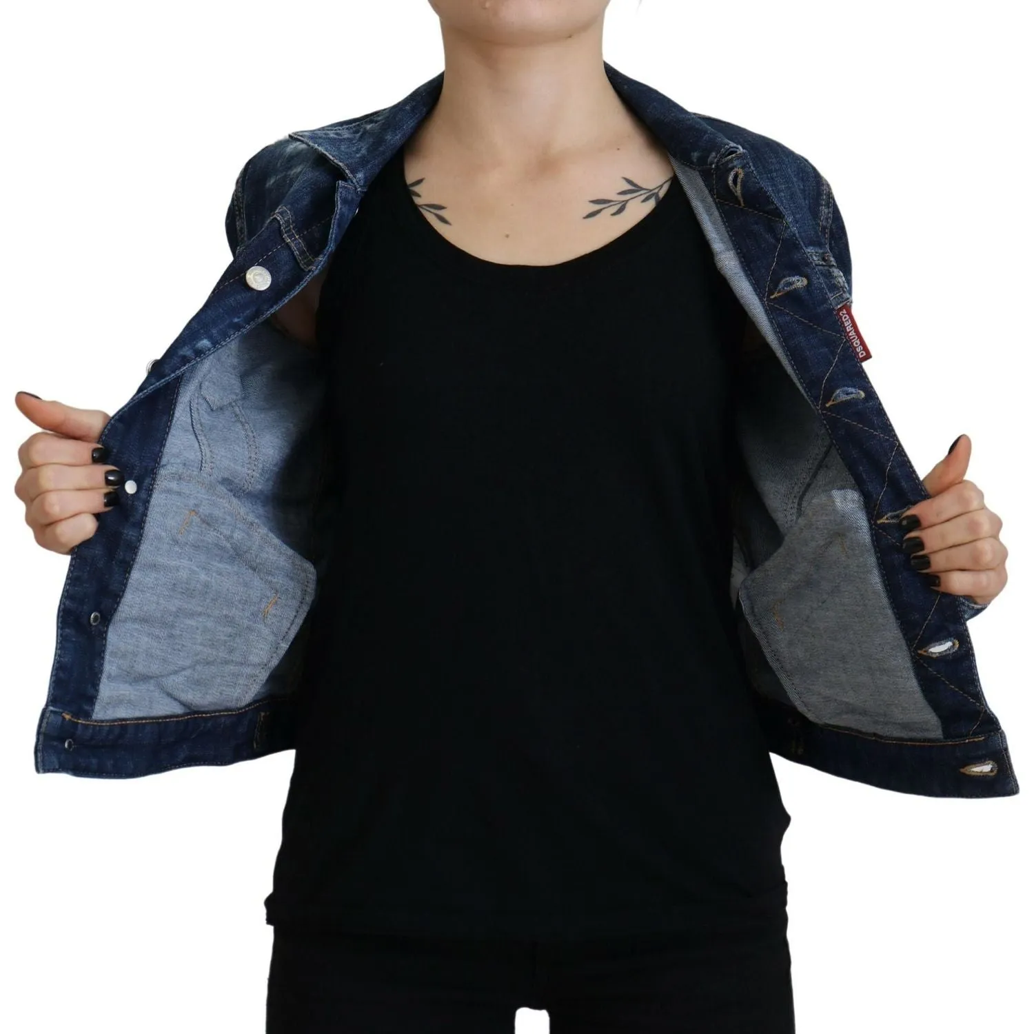 Dsquared² Blue Icon Printed Distressed Denim Jacket