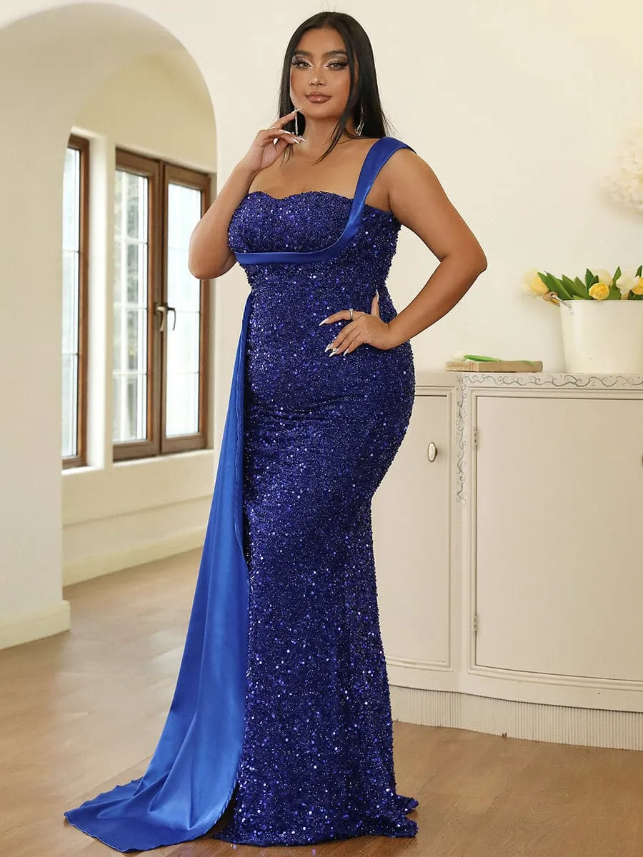 Elegant High Waist Ribbon Sequin Maxi Prom Dress XH2162