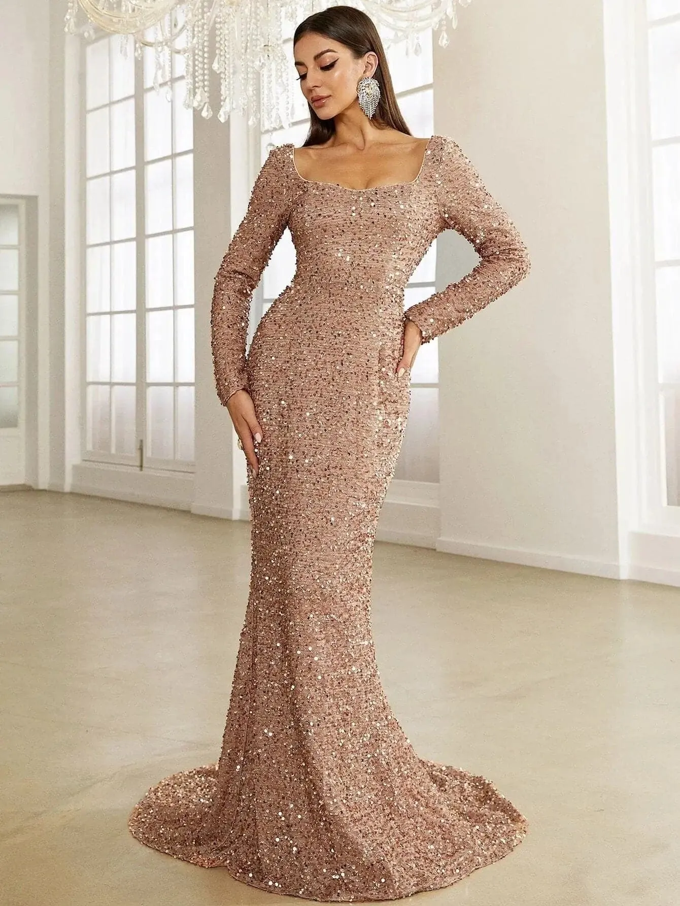 Floor Length Sequin Dress XJ429