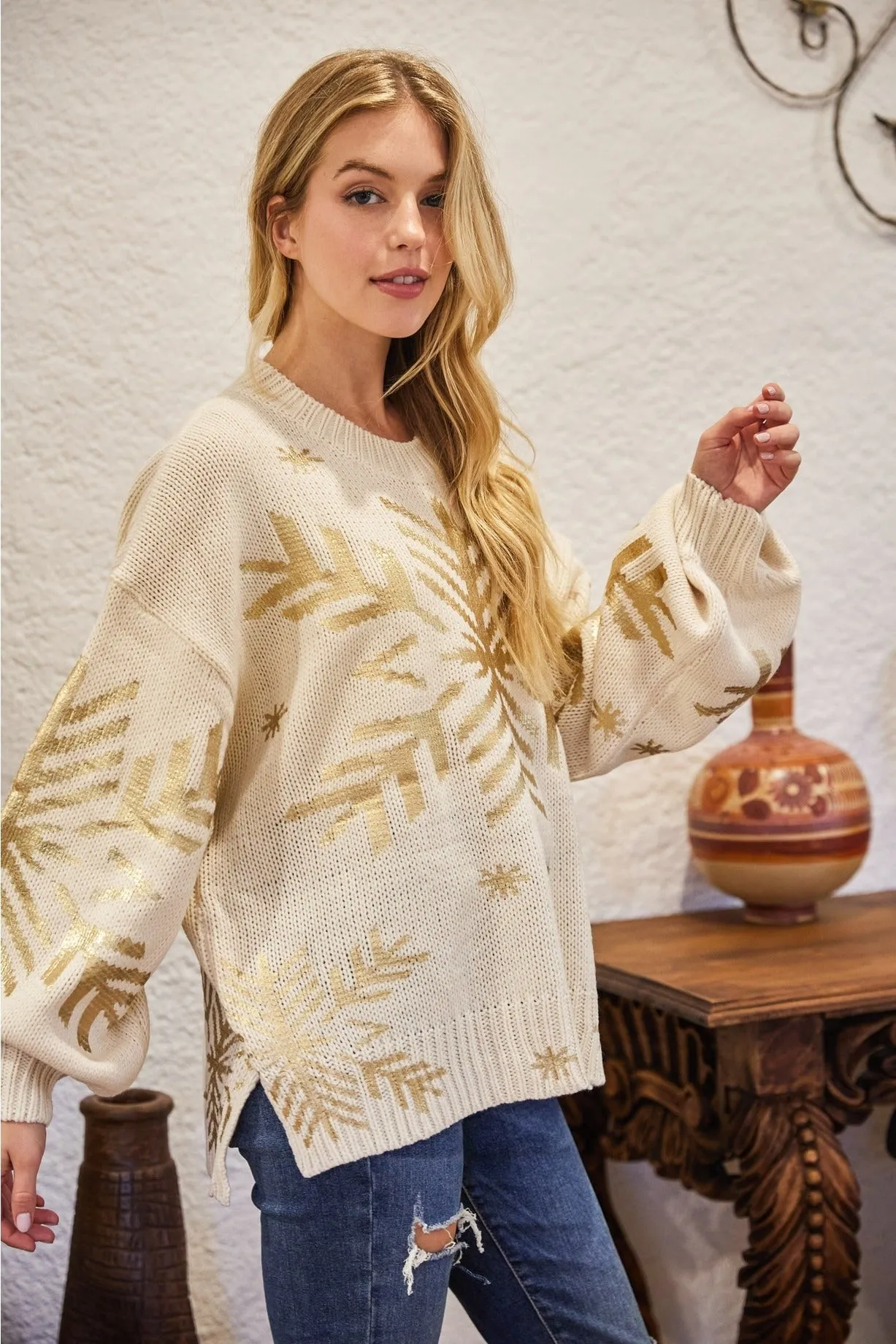 Foil Snowflake Sweater