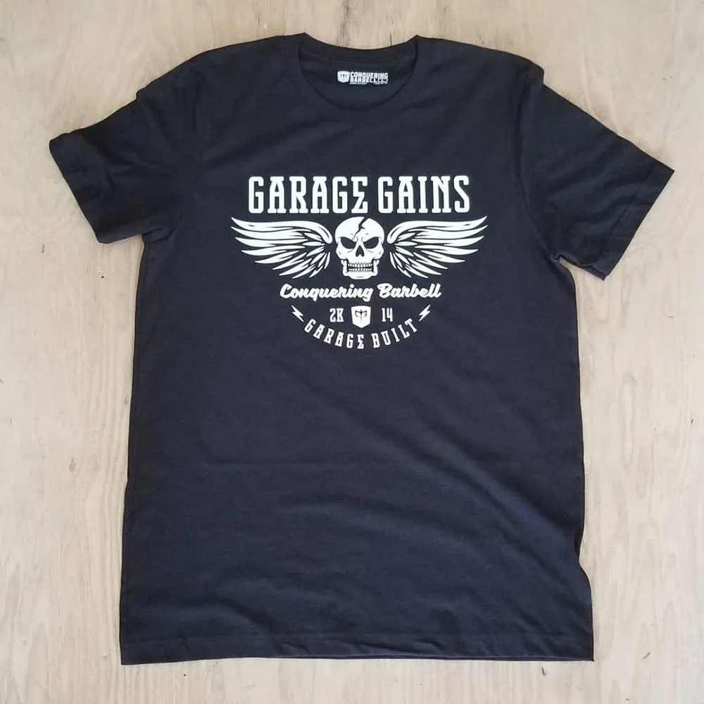 Garage Gains - on Black Tee