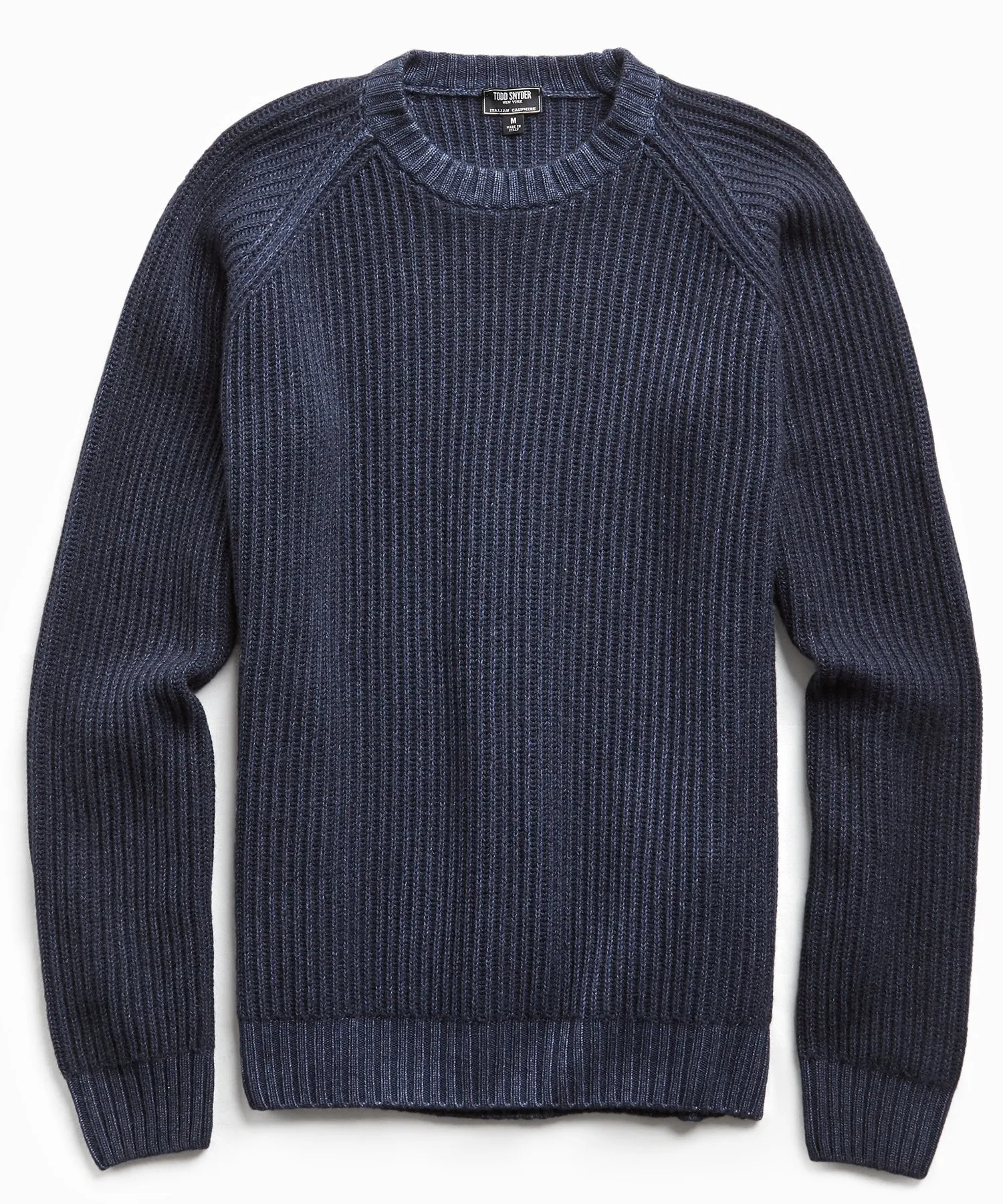 Garment Dyed Cashmere Raglan Rib Crew in Navy