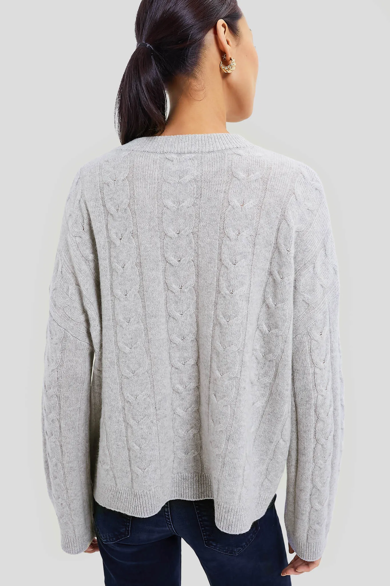 Gray Cashmere Eloise Cable Knit Boyfriend Crewneck