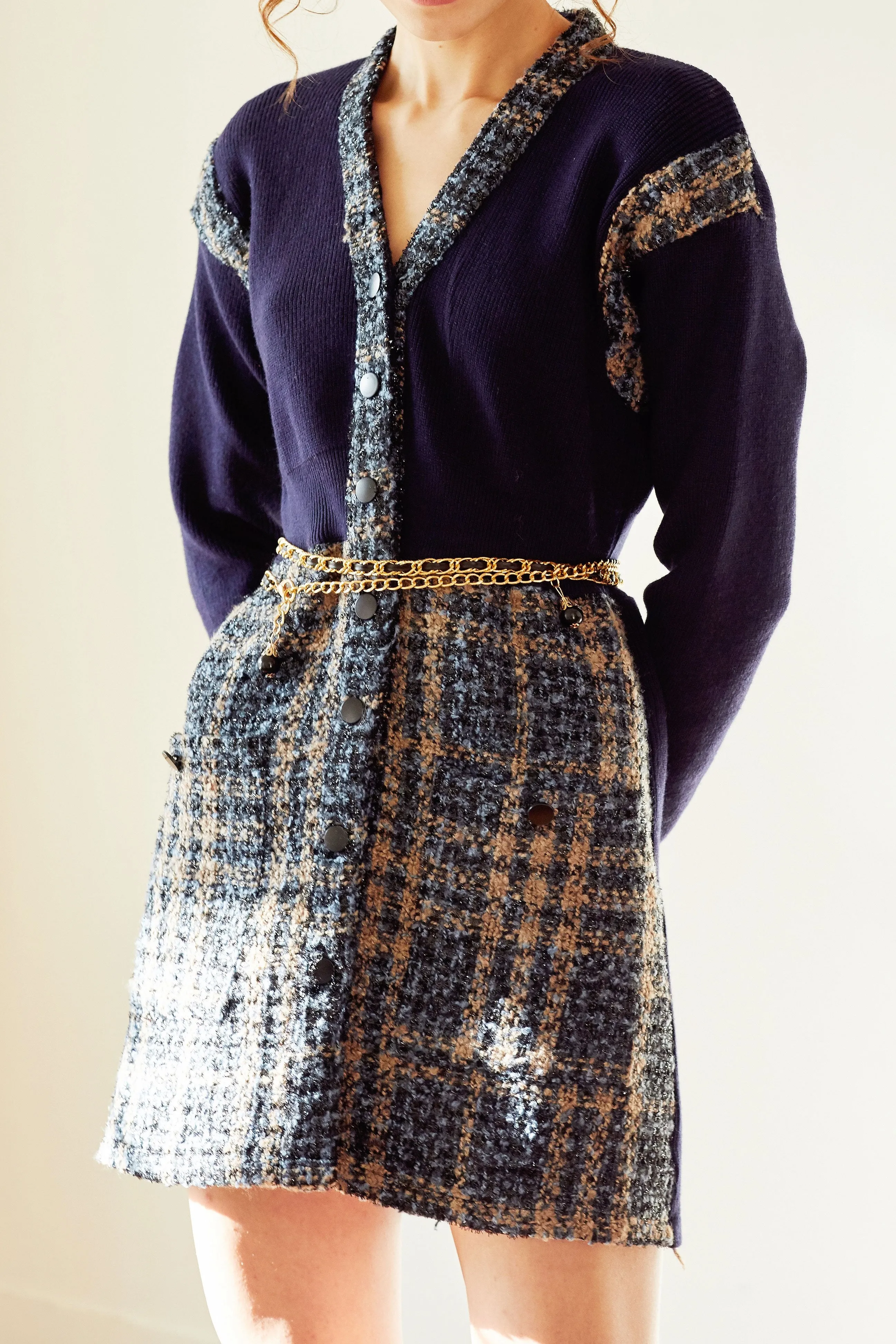 Hanna Tweed Dress w/Chain Belt