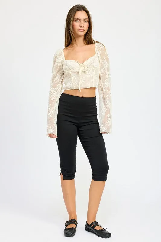 Hot Girl Crème De La Crème Lace Corset Cropped Long Sleeve Top