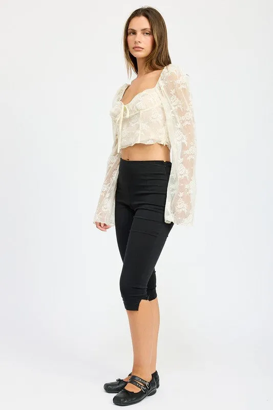 Hot Girl Crème De La Crème Lace Corset Cropped Long Sleeve Top