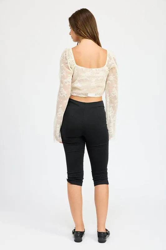 Hot Girl Crème De La Crème Lace Corset Cropped Long Sleeve Top