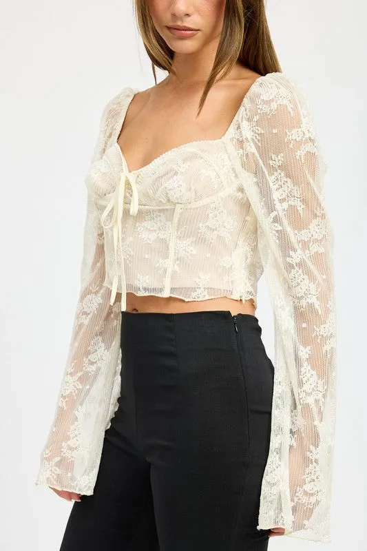 Hot Girl Crème De La Crème Lace Corset Cropped Long Sleeve Top