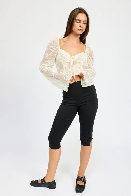 Hot Girl Crème De La Crème Lace Corset Cropped Long Sleeve Top