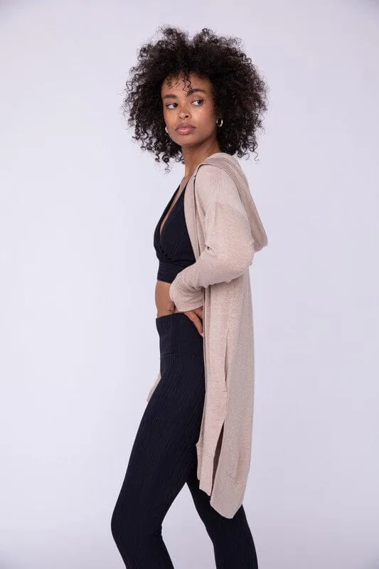 Longline Hooded Cardigan with Pockets