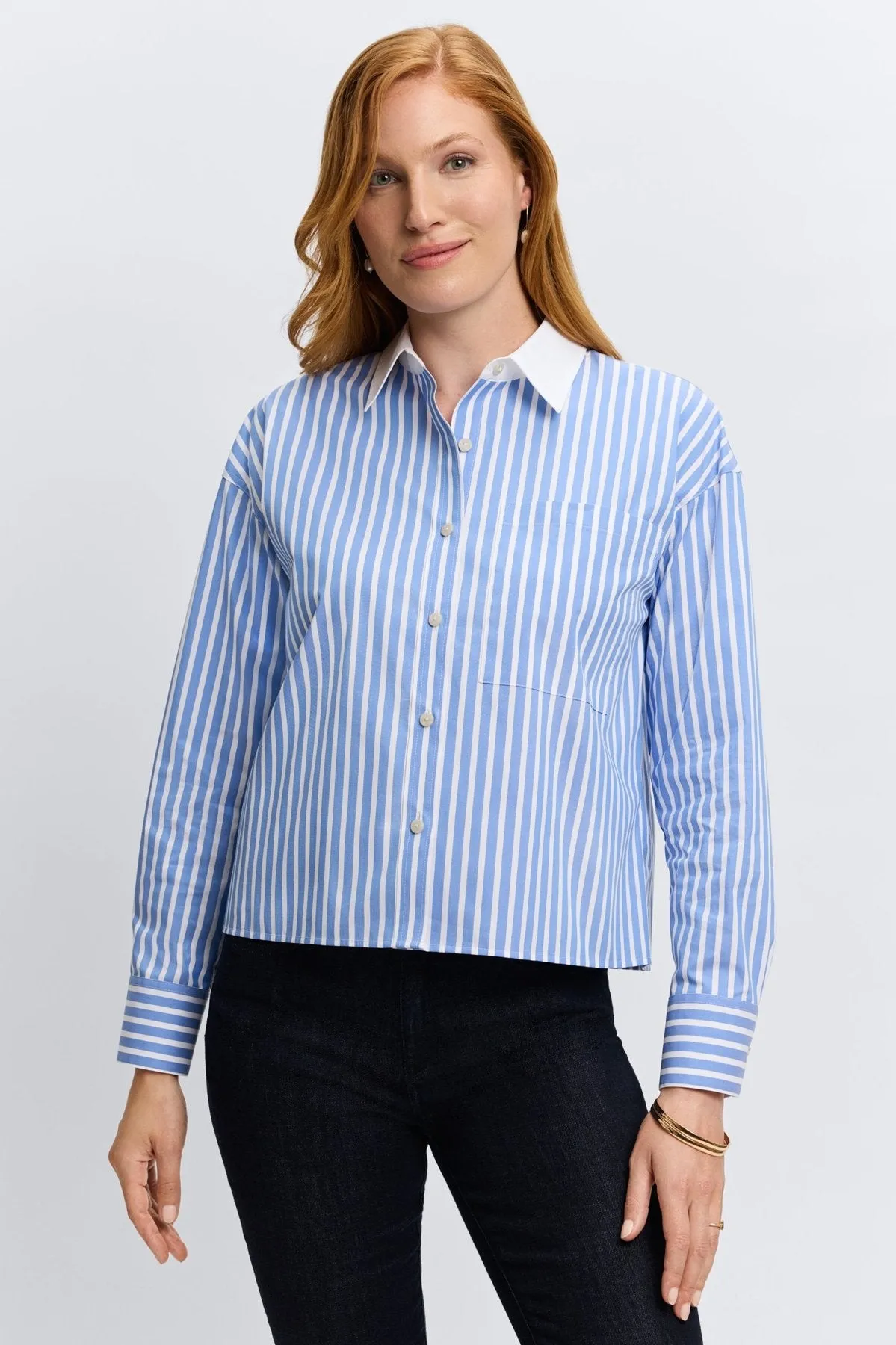 Marina Stretch No Iron Stripe Pocket Shirt