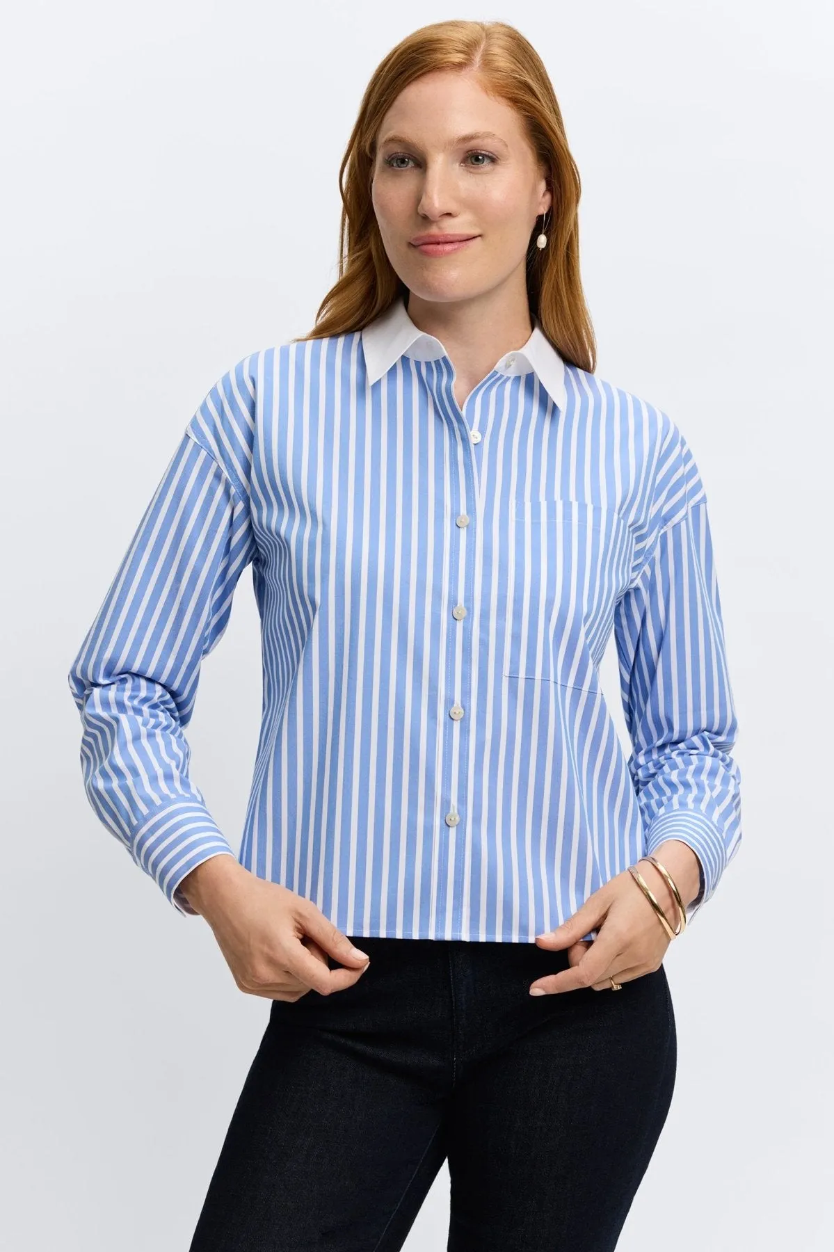 Marina Stretch No Iron Stripe Pocket Shirt