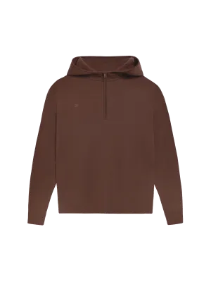 Merino Wool Half Zip Hoodie—chestnut brown