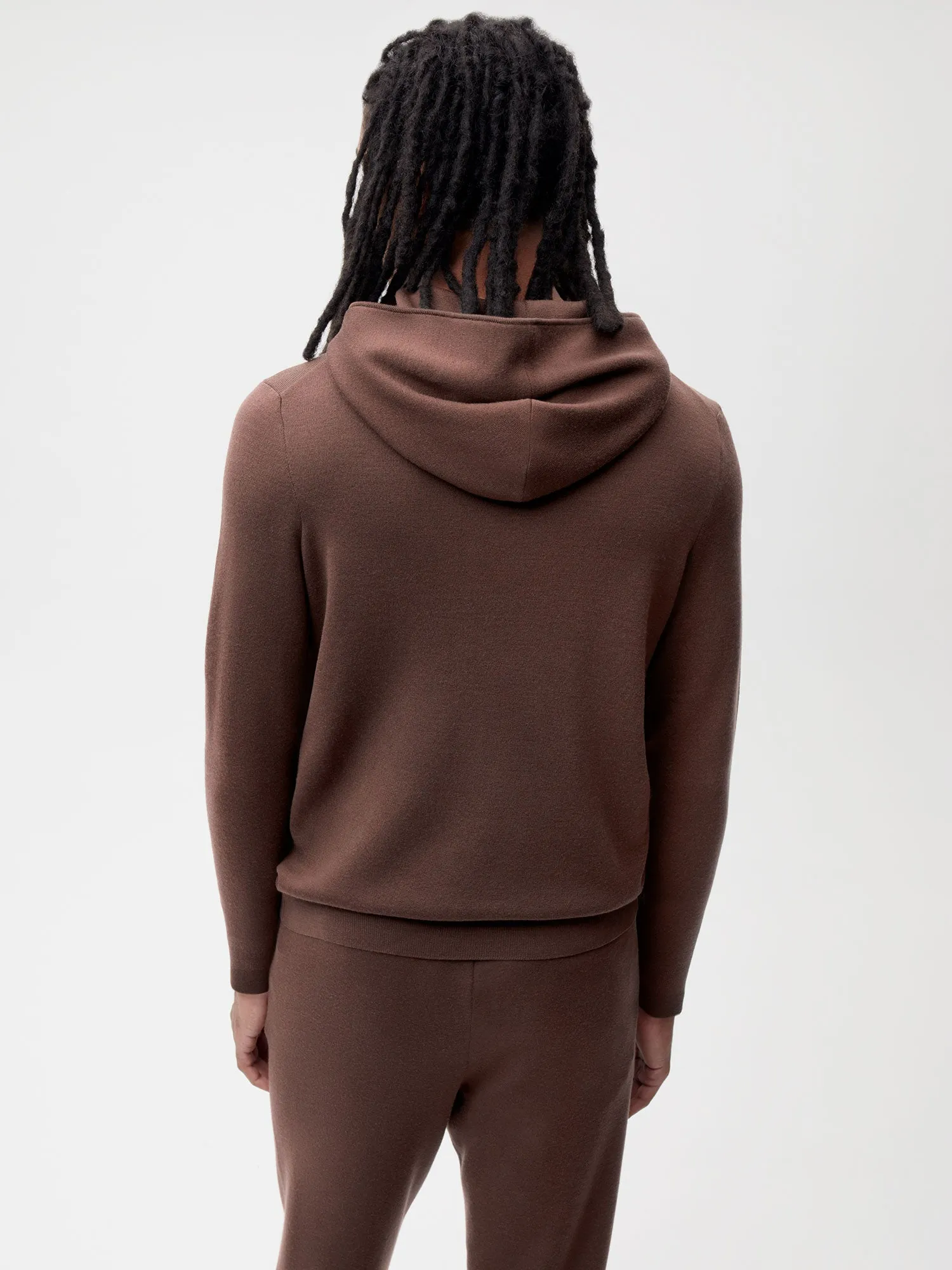 Merino Wool Half Zip Hoodie—chestnut brown