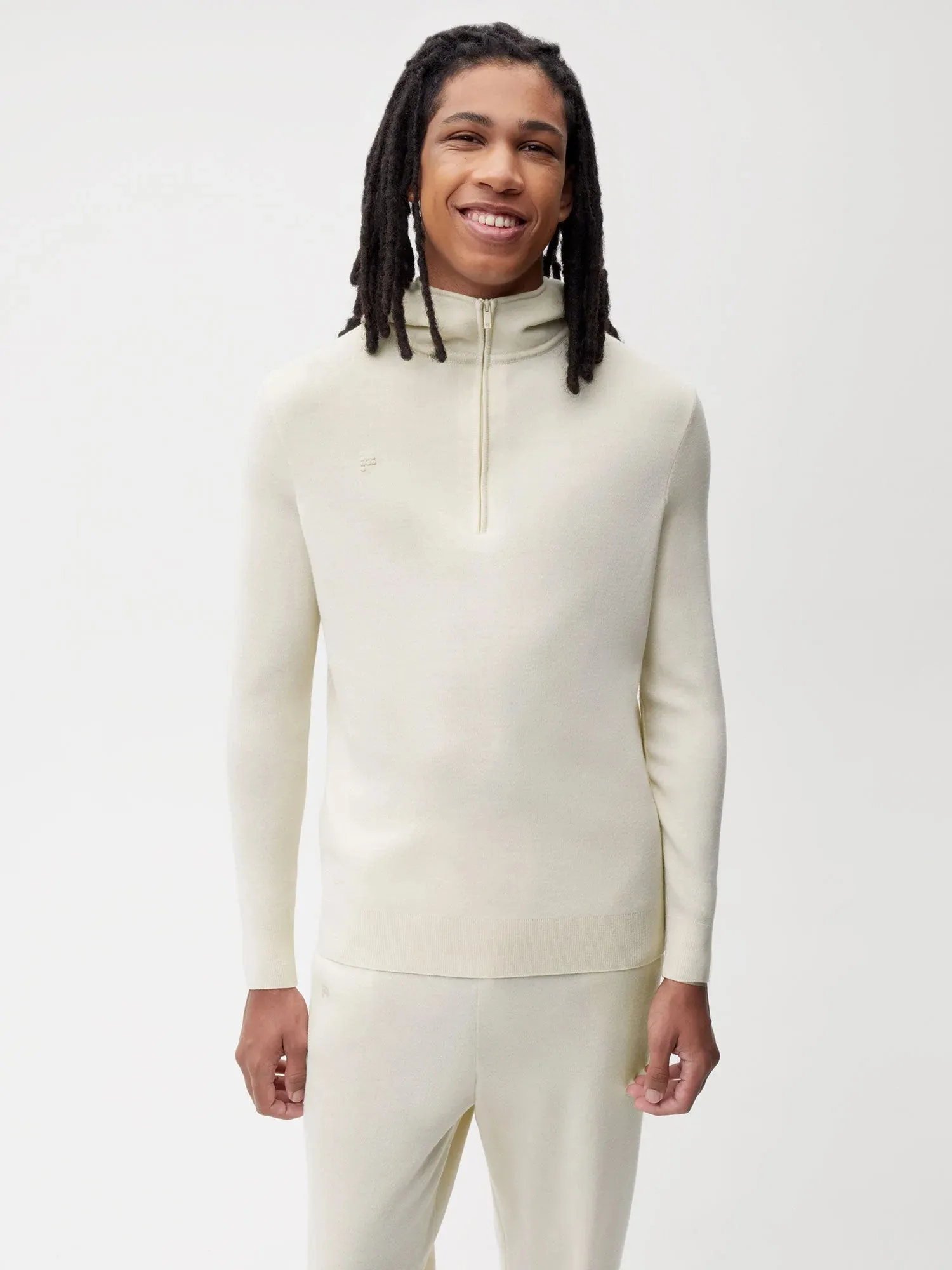 Merino Wool Half Zip Hoodie—elderflower