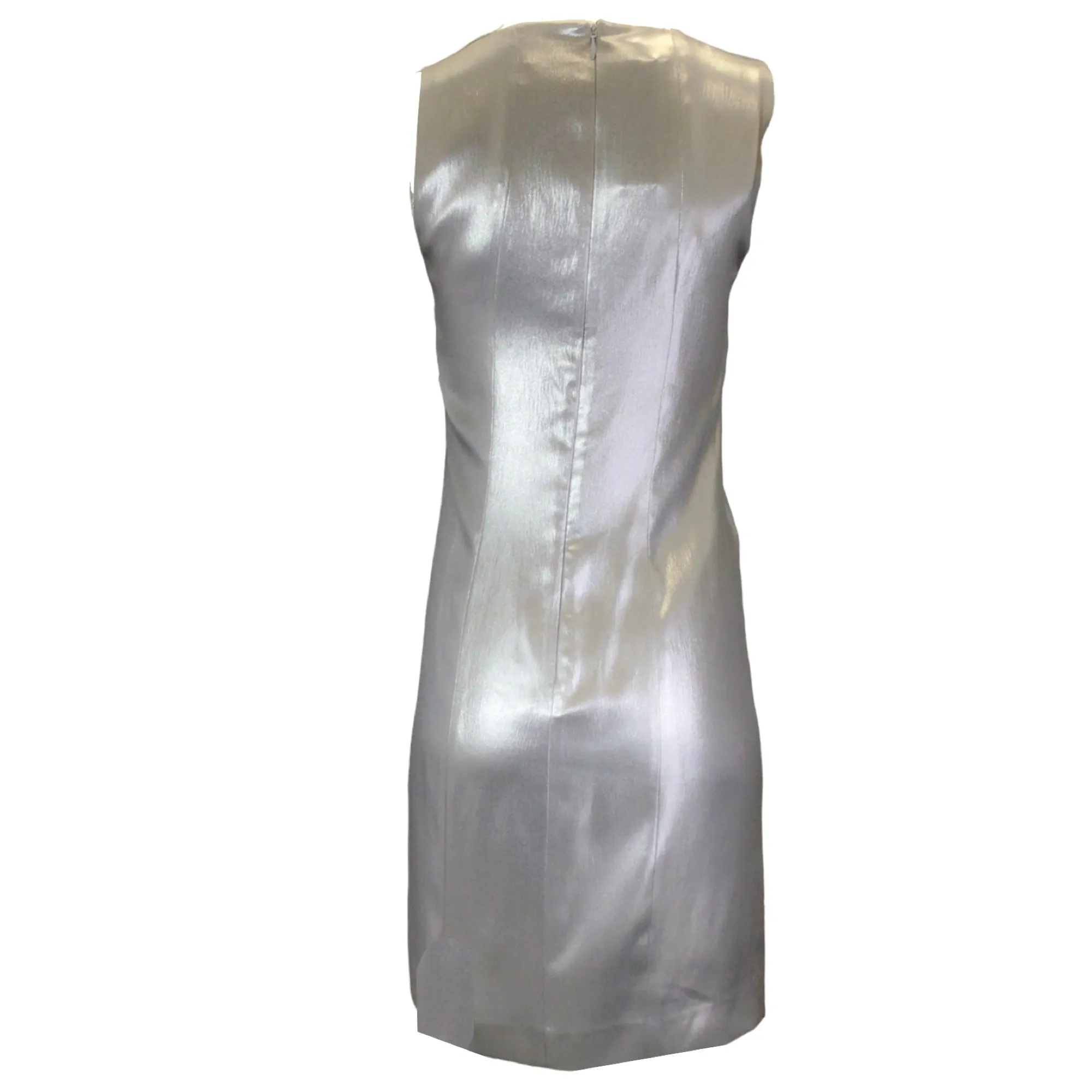 Narciso Rodriguez Silver Metallic Sleeveless Silk Satin Dress in Mercury