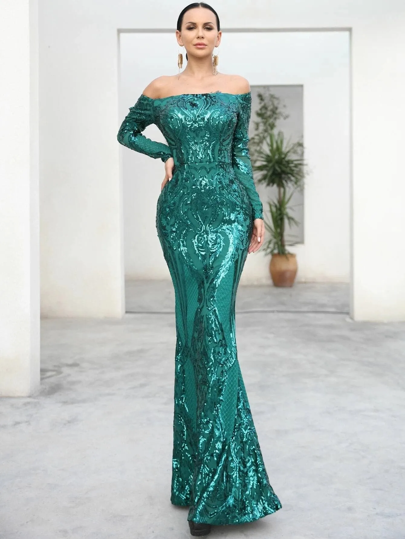 Off Shoulder Sequin Mermaid Prom Dress FT18392