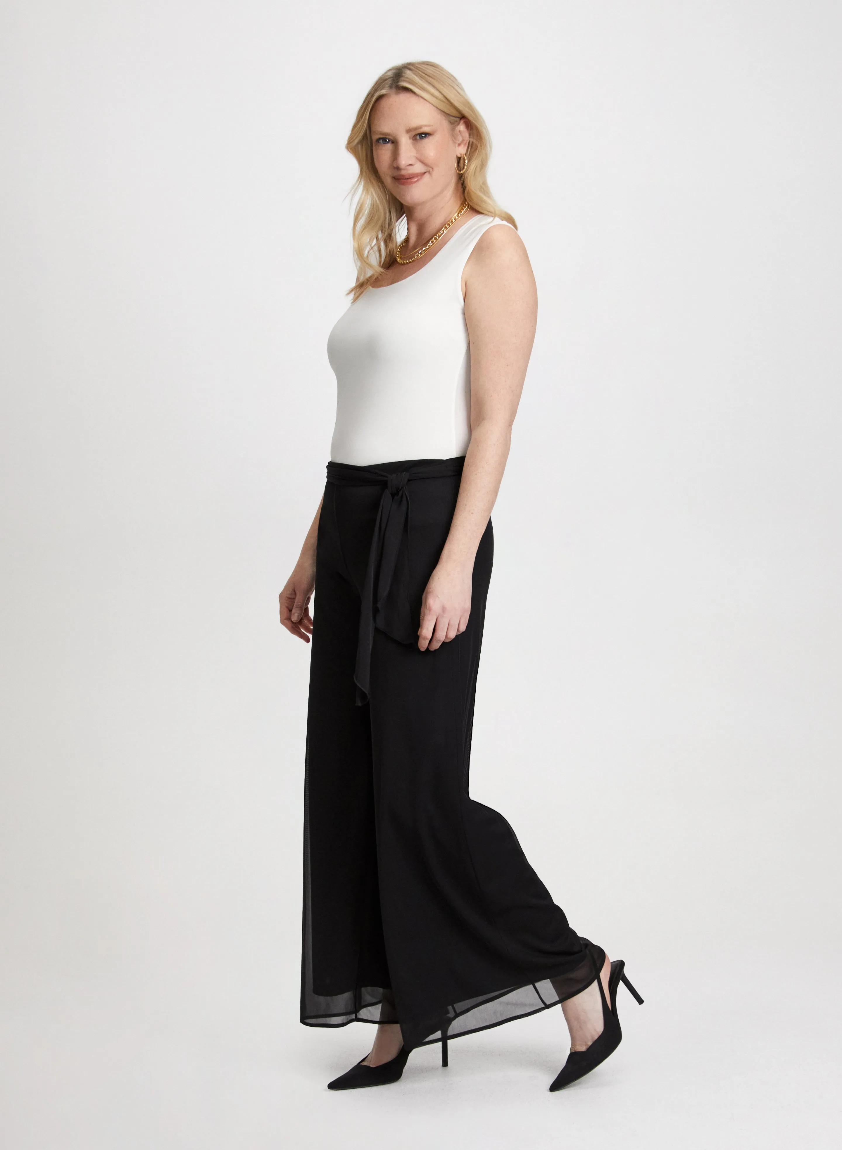 Olivia Mesh Overlay Wide-Leg Pants - Regular