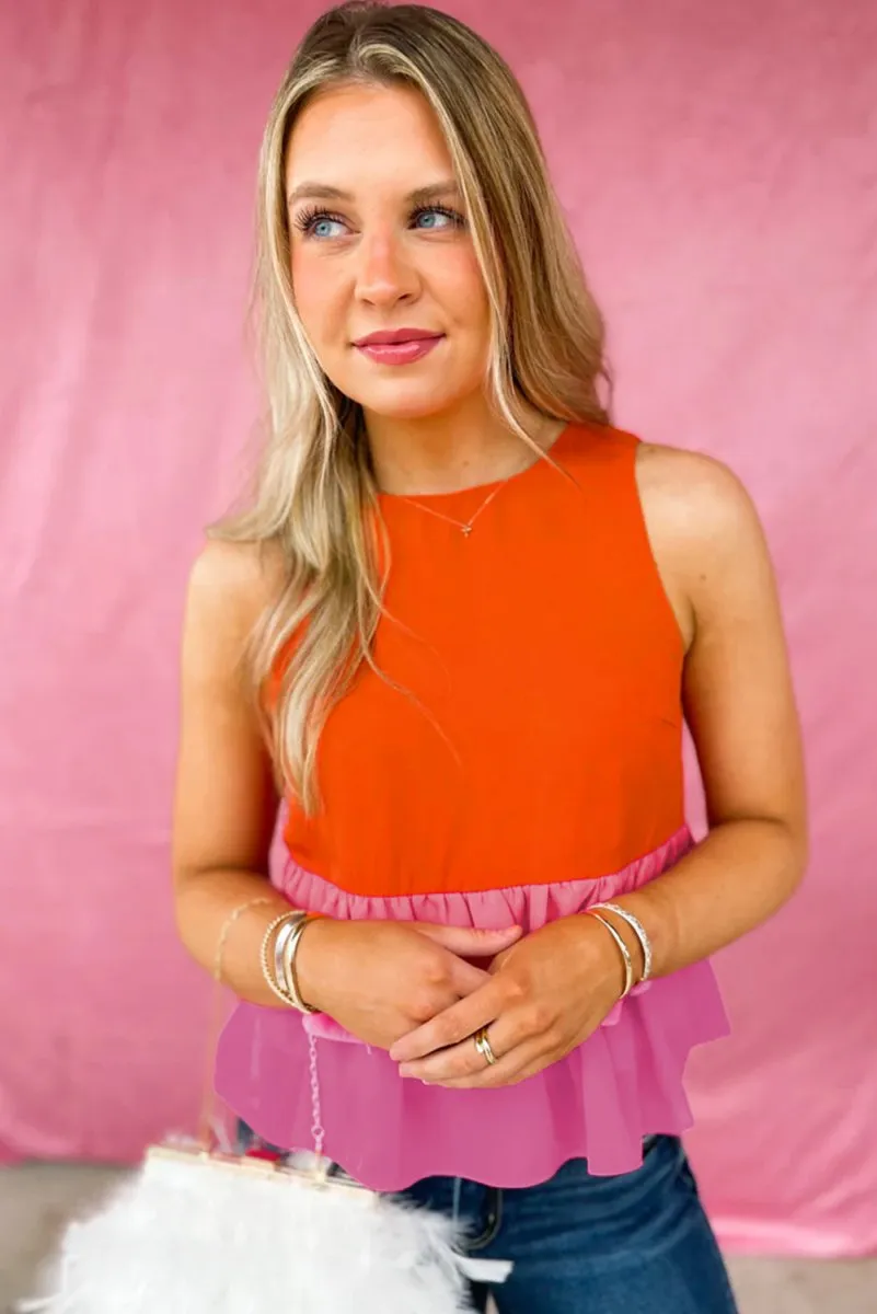 Orange Colorblock Tier Tank Top