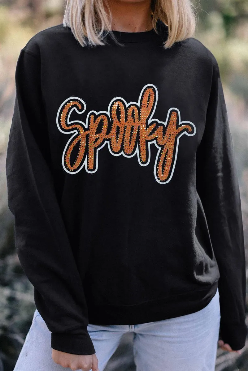 Orange "Spooky" Rhinestone Graphic Sweatshirt