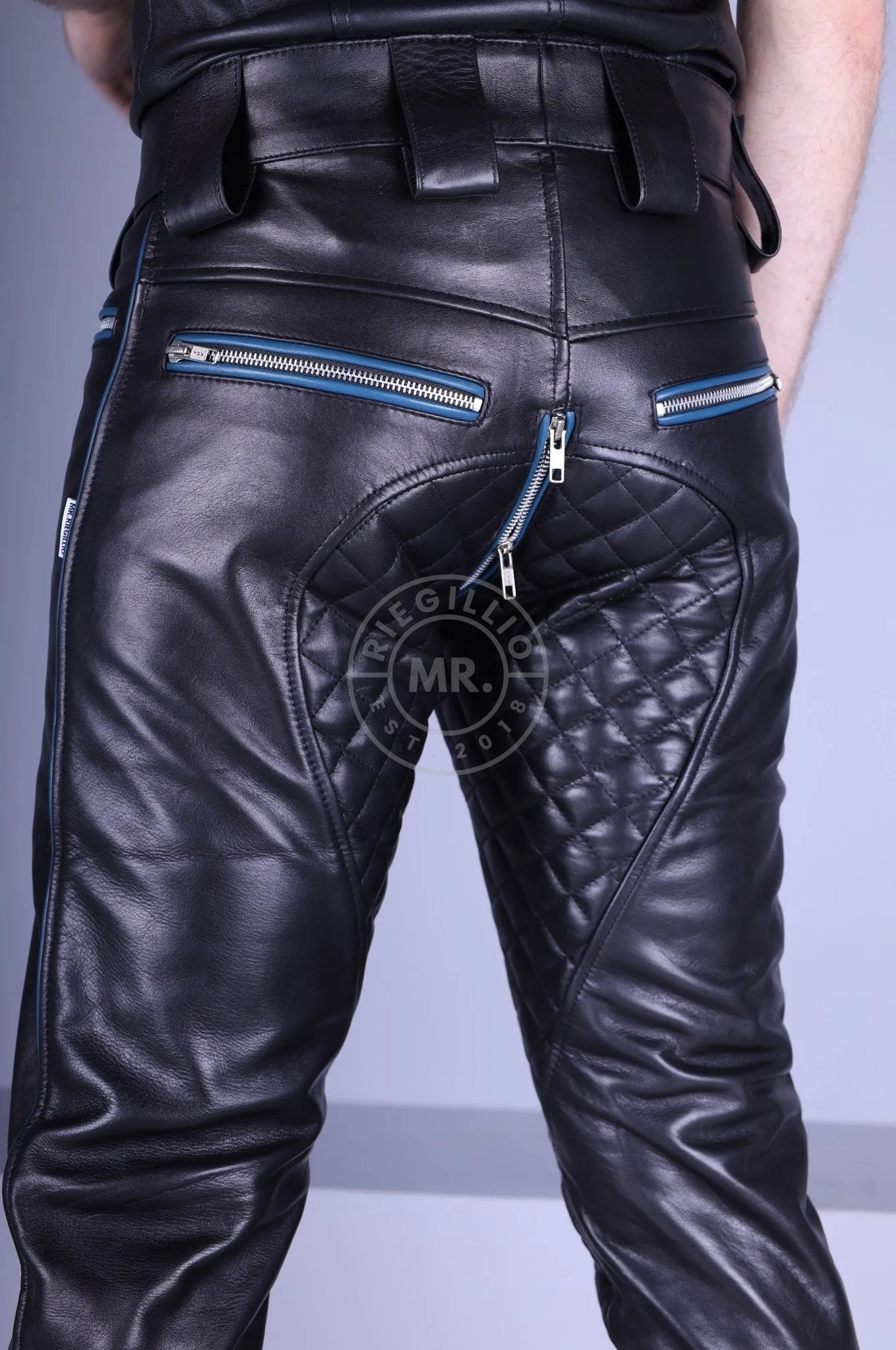 Padded Leather Pants - Jeans Blue Piping