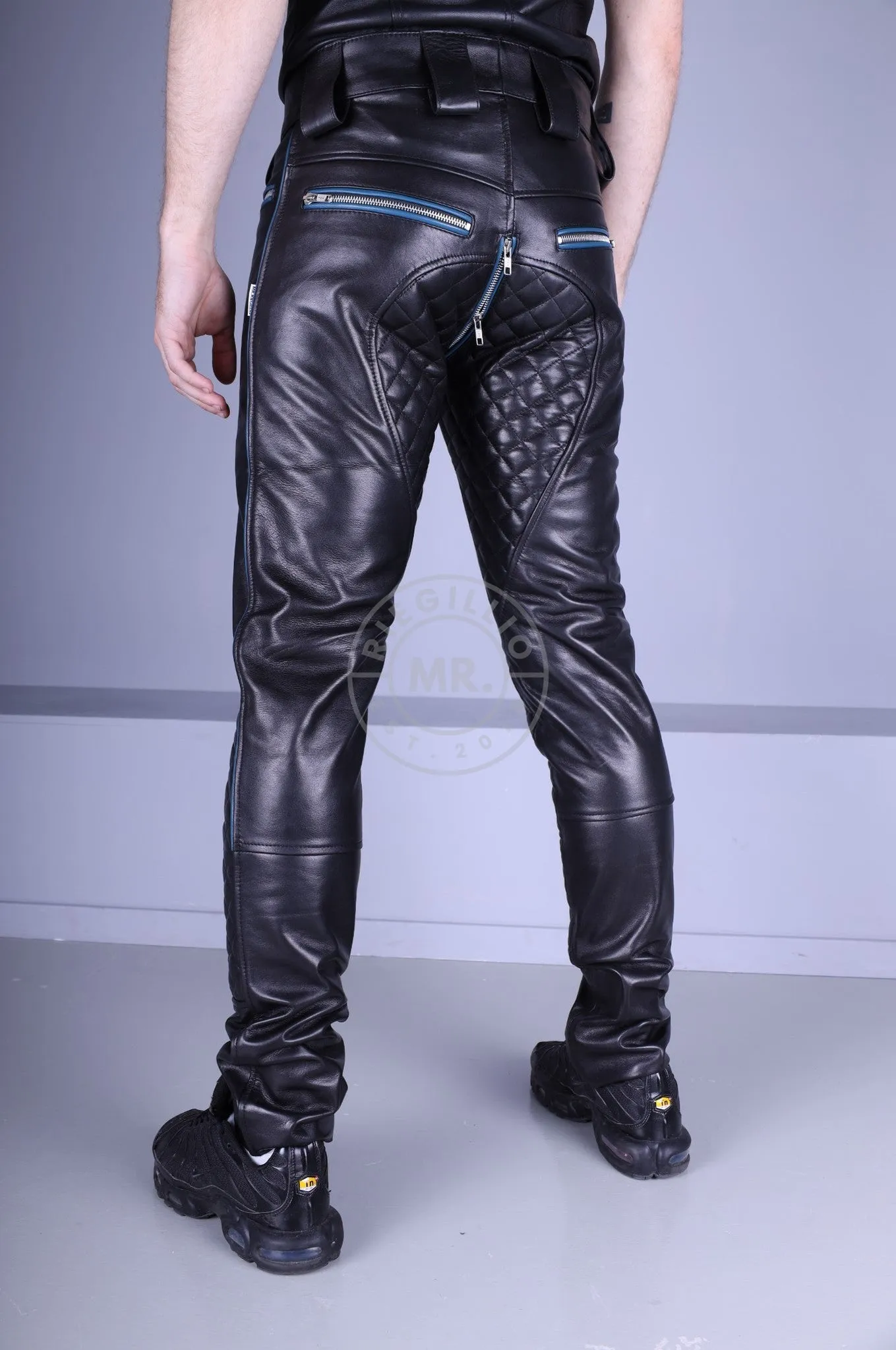 Padded Leather Pants - Jeans Blue Piping