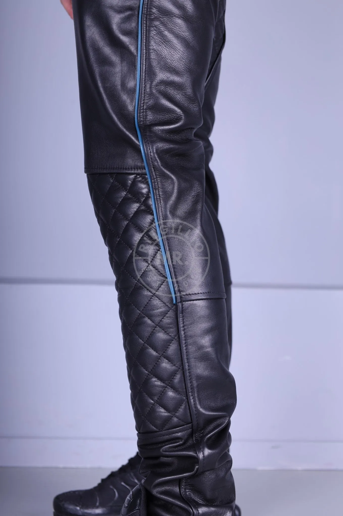 Padded Leather Pants - Jeans Blue Piping