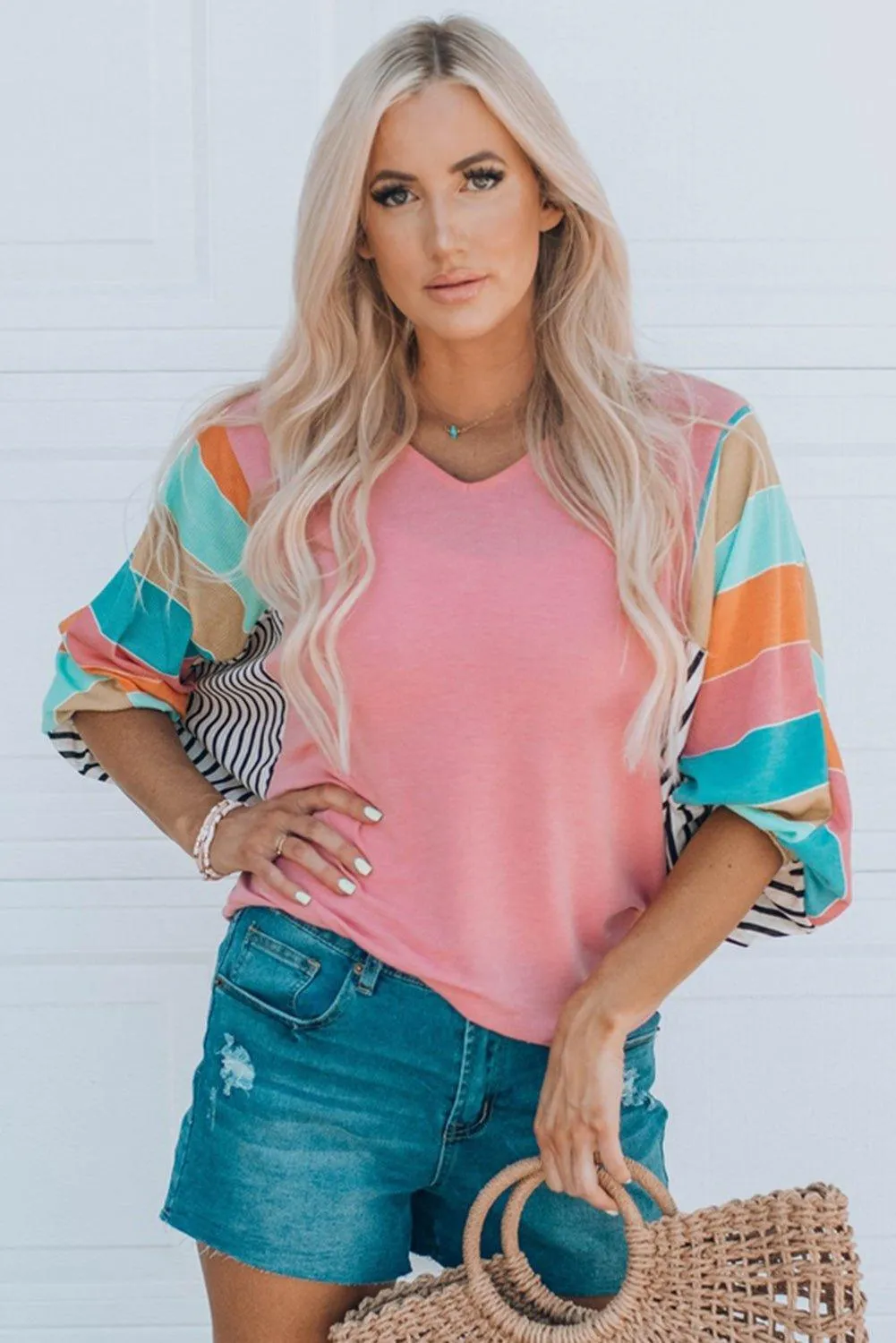 Pink Dolman Sleeve Multicolor Top